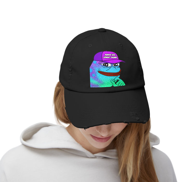 Pepe On Sol | Make Sol Great Again Unisex Distressed Cap