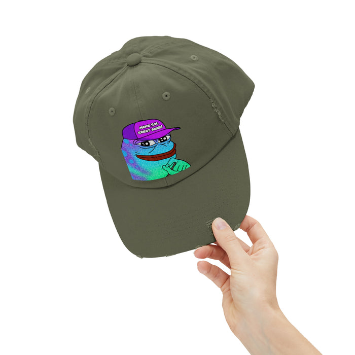 Pepe On Sol | Make Sol Great Again Unisex Distressed Cap