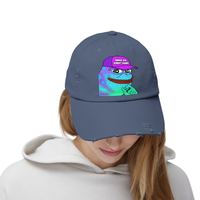 Pepe On Sol | Make Sol Great Again Unisex Distressed Cap