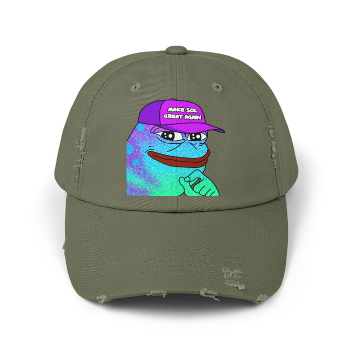 Pepe On Sol | Make Sol Great Again Unisex Distressed Cap