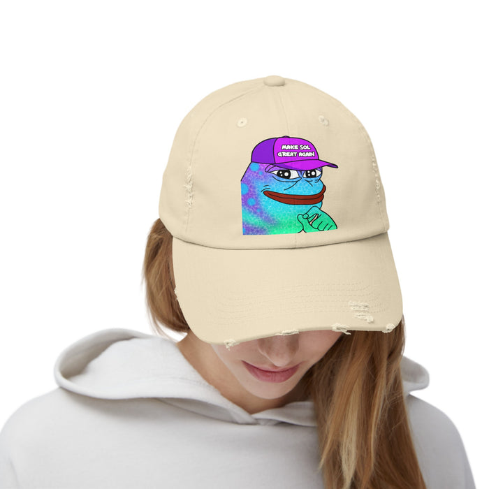 Pepe On Sol | Make Sol Great Again Unisex Distressed Cap