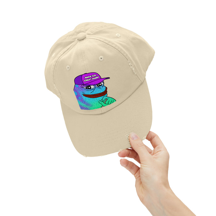 Pepe On Sol | Make Sol Great Again Unisex Distressed Cap